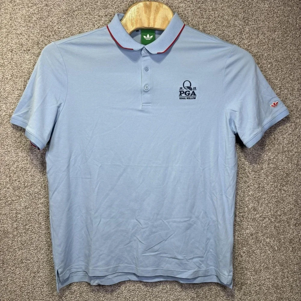 2025 PGA Quail Hollow Shirt Mens XL Blue Golf Polo Adidas Trefoil Tournament